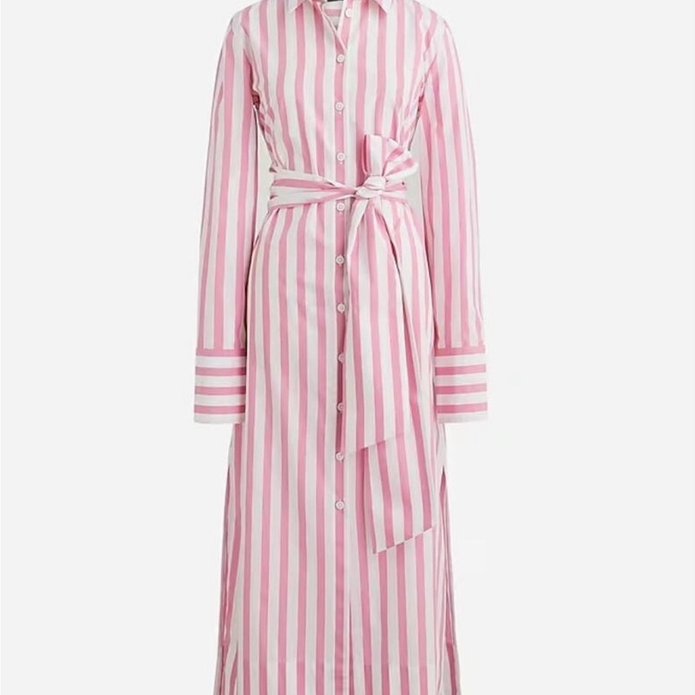 J. Crew Pink and White Stripe Poplin Long Sleeve Button Shirt Dress